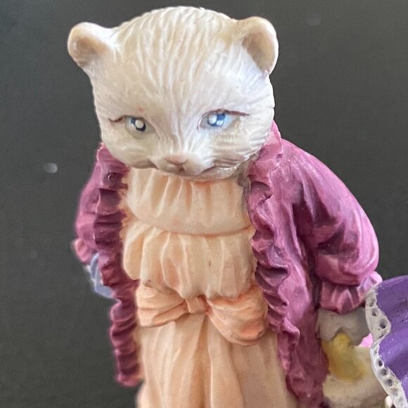 Vintage Miniature Figurine J.C. Girl Cat with Pink Coat & Umbrella - Picture 10 of 14